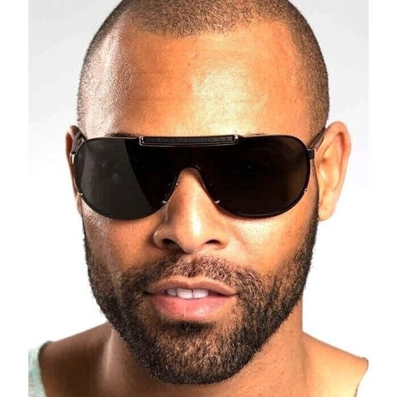 VERSACE Suglasses VE2140 1002 Pilot Aviator Greca Shield Black Unisex - Picture 16 of 16